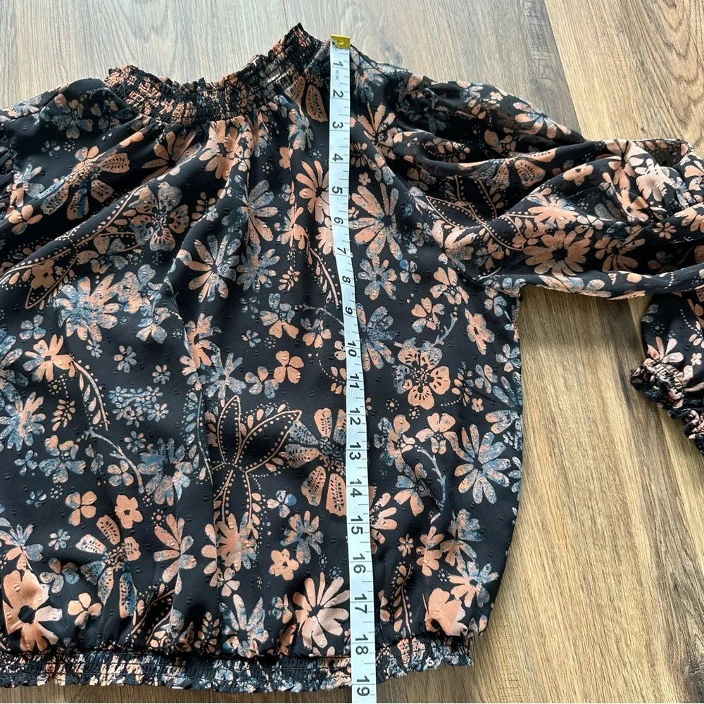 Free People Clarissa Floral Top XS Black Long Sleeve Ruffle High Neck Boho Fairy